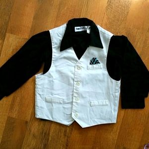 Happy‎ Fella Boys Formal Black Buttondown Shirt with White Ribbed Vest Size 5